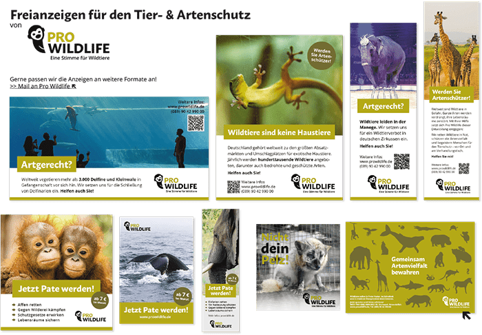 Freianzeigen und Werbebanner Pro Wildlife